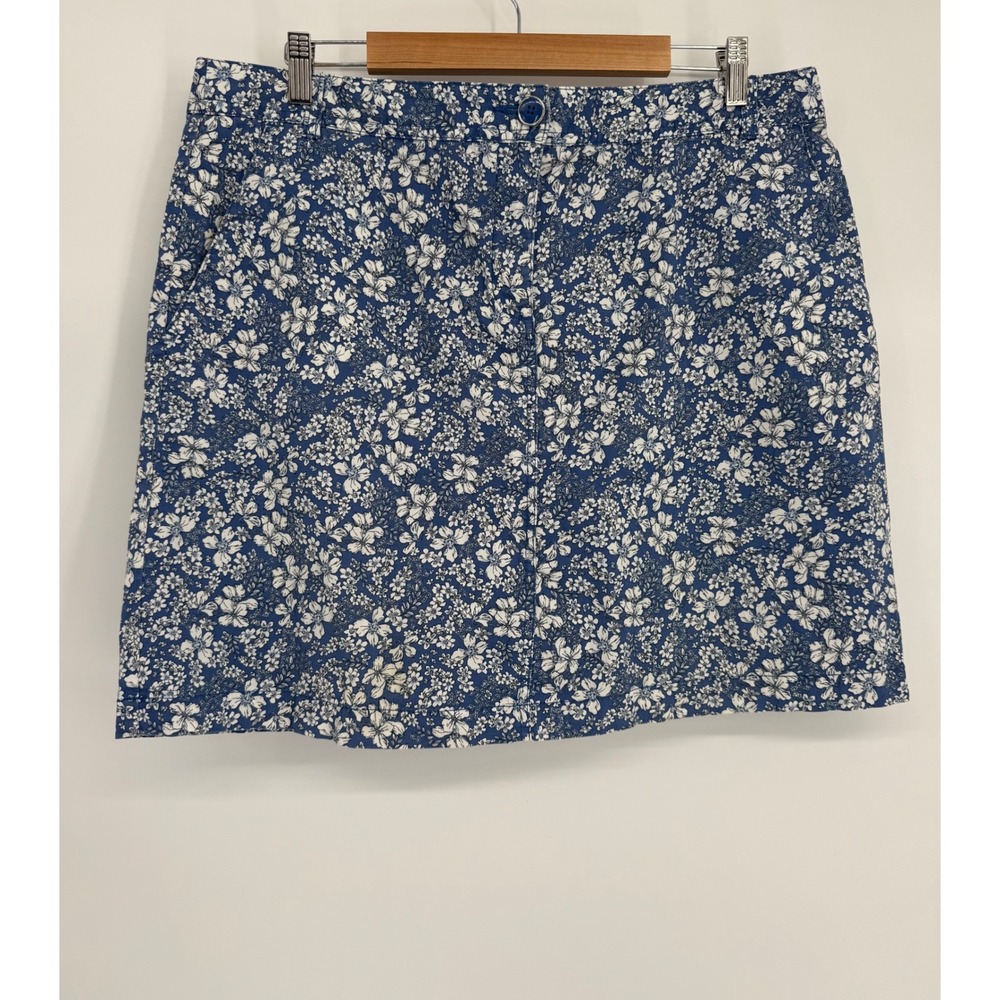 Karen Scott Womens Blue White Floral Skort Cotton Blend Stretch Casual Sz 14